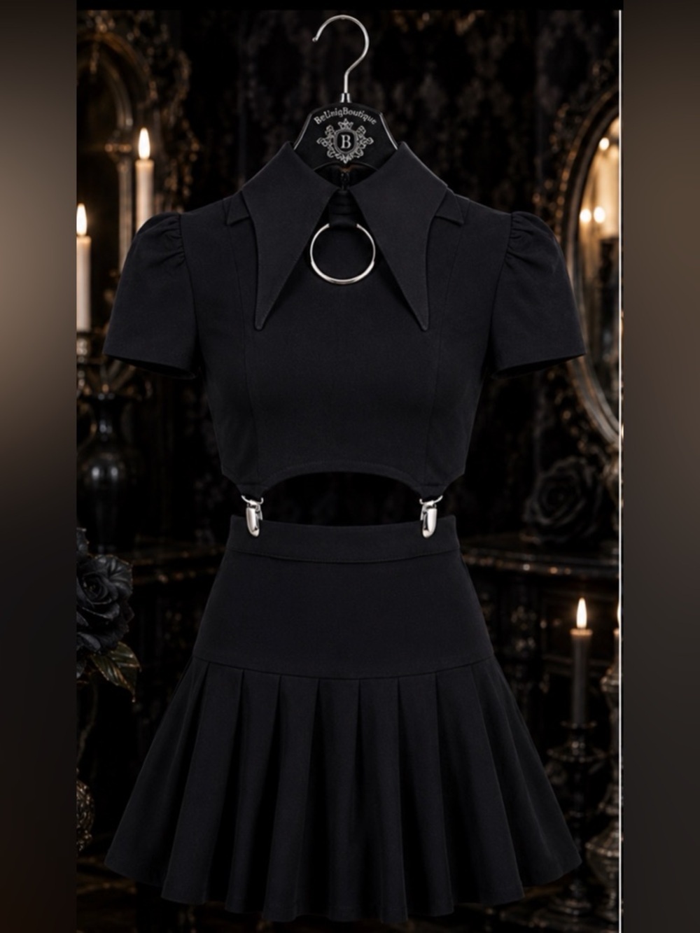 NWT Killstar Darita Suspender Mini Dress Set Black Gothic M - Picture 4 of 12